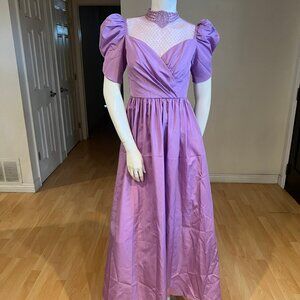 80'S VINTAGE PUFF SLEEVE TAFFETA PROM DRESS SIZE 00